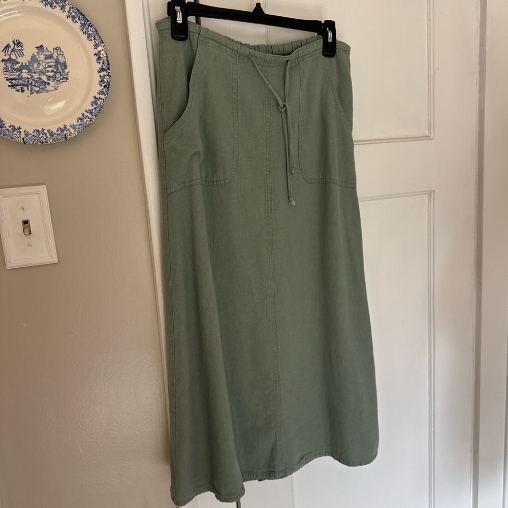 Green linen boho skirt